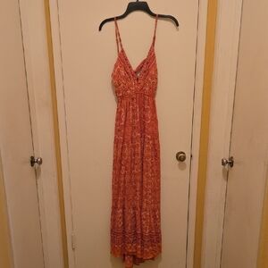 Elegant Orange Floral Maxi Dress, NWT.